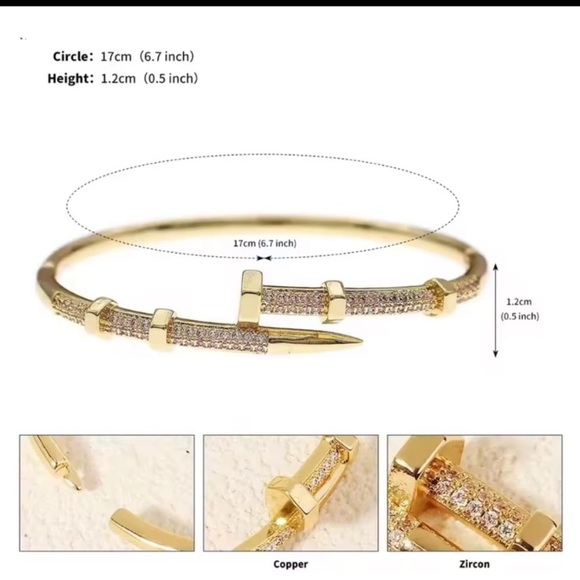 Diamond 18K gold color unique Bangle Bracelet - Picture 4 of 6